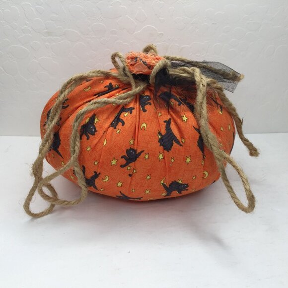 Handmade Halloween Fabric Pumpkins Set 2 Decorative Plush Spooky Twine Accents - Picture 3 of 16